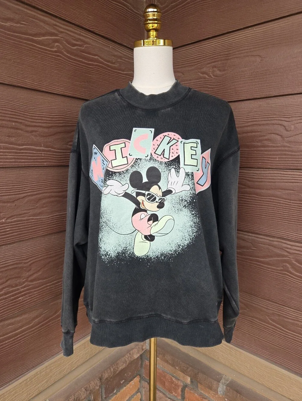 H&M Disney Mickey Mouse Acid Black Sweatshirt Women’s Size Large (Fits S/M) NWOT